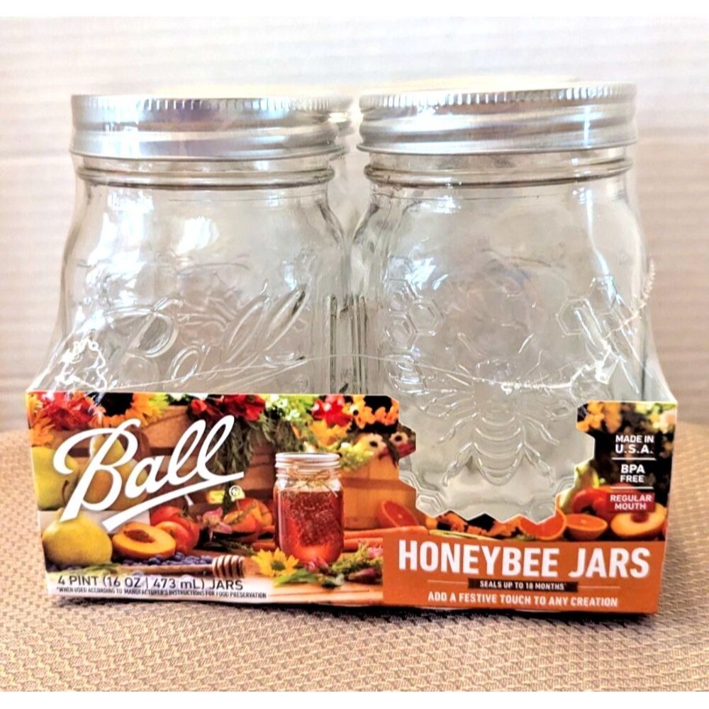 Ball Keepsake Series Honeybee Mason Canning Jars Pint Regular Mouth 4-pack NIP